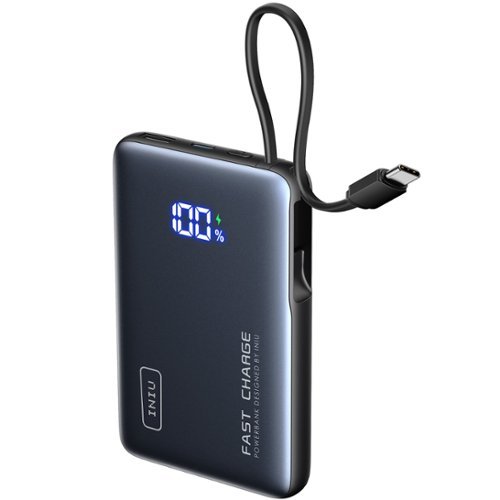INIU - Pocket Power 10K Power Bank with Built-In USB C Cable, Compact 10000mAh PD 20W (IN&OUT) for iPhone, Samsung etc - Black