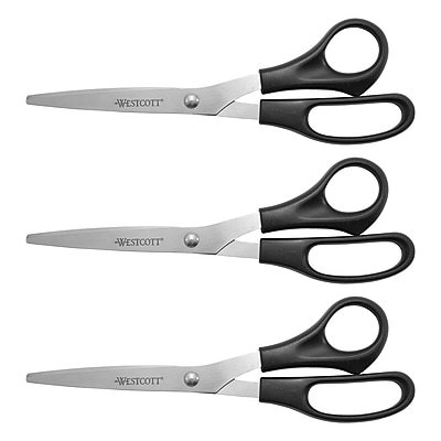 Westcott - All Purpose 8" Stainless Steel Standard Scissors, Pointed Tip, 3/Pack (16907) - Black