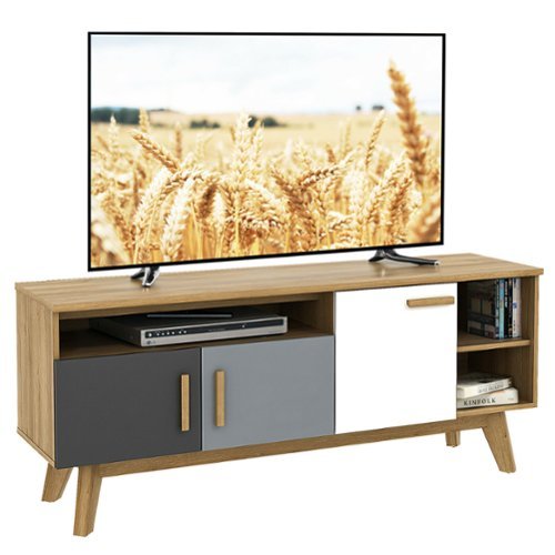 Costway - TV Stand for TVs up to 65'' Entertainment Center Console w/ Adjustable Shelf - White/Gray