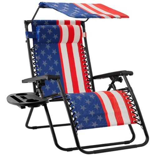 Best Choice Products - Folding Zero Gravity Recliner Patio Lounge Chair w/ Canopy Shade, Headrest, Tray - American Flag-Front_Standard 