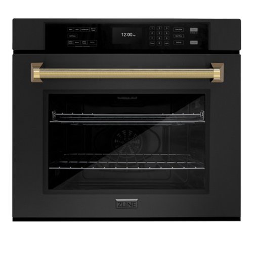 ZLINE - Autograph 30 in. True Convection Single Wall Oven in Black Steel with Gold Helix Handle (WASBZ-30-KG) - Black Stainless Steel