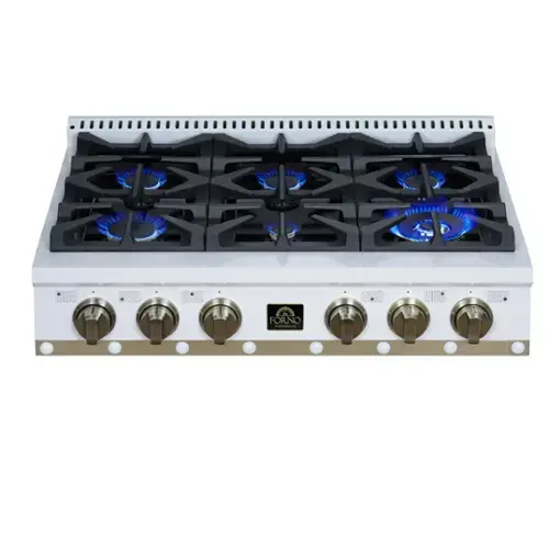 Front. Forno Appliances - 36 in. Wide 6 Burner Valente Built-In Gas Cooktop - White - White.