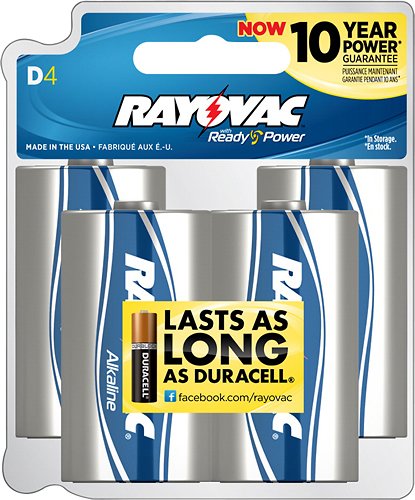  Rayovac High Energy D Batteries (4 Pack), Alkaline D Cell Batteries