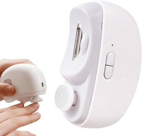 Auledio - 1pc 3-in-1 Automatic Electric Nail Clipper with Polishing, Two-Speed, LED Light, for Kids/Adults/Elderly - White-Front_Standard 
