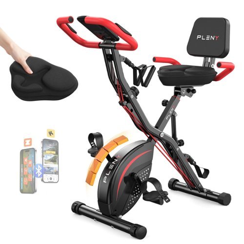 FED Fitness - Folding Exercise Bike, 5 IN 1 Stationary Bikes for Home 6.6 LBS Flywheel, 330LB Weight Capacity Back Support Cushion - Red-Front_Standard 