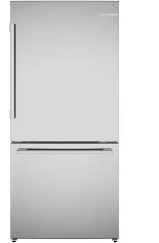 Front. Bosch - 100 Series 17.2 Cu. Ft. Bottom-Freezer Built-In Refrigerator with Ice in Fingerprint Resistance - Stainless Steel.