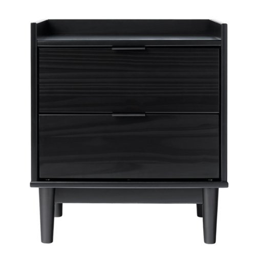 Walker Edison - Mid-Century Modern 2-Drawer Gallery-Top Nightstand - Black-Front_Standard 