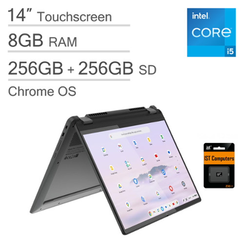Lenovo - Flex 5i Chromebook Plus Laptop with Gemini - 14" FHD+ Touchscreen - Intel Core i5 - 8GB RAM - 512GB Storage - Chrome OS - Storm Grey-Front_Standard 