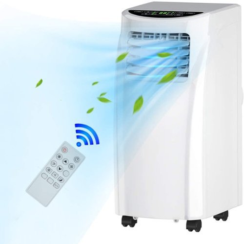 Gymax - 8000BTU 3-in 1 Portable Air Conditioner Cooler Fan Dehumidifier ASHRAE w/ Wheels - Black, White-Front_Standard 