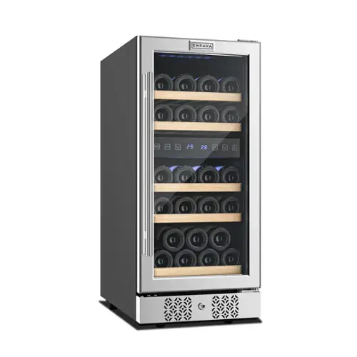 Front. Empava - 29-Bottle Dual-Zone Wine Cooler – Anti-Vibration, Freestanding/Built-In - Stainless Steel.