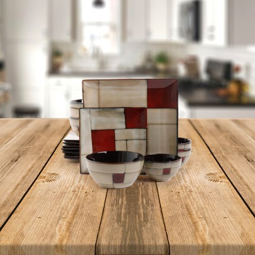 Gibson Elite Azeal 16 Piece Double Bowl Dinnerware Set Taupe