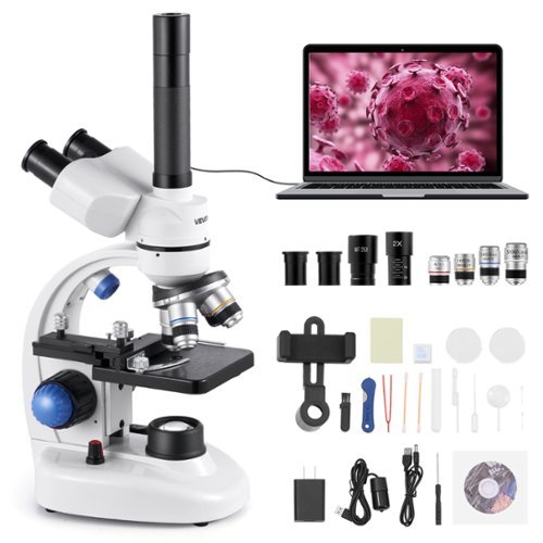 VEVOR - Trinocular Microscope, 40-5000X Magnification, Professional Compound Microscope for Adult with Phone Adapter - White-Front_Standard 