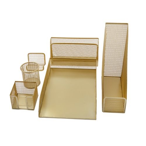 Martha Stewart - Ryder Premium 6 Piece Mesh Metal Desktop Organizer Set - Gold-Front_Standard 