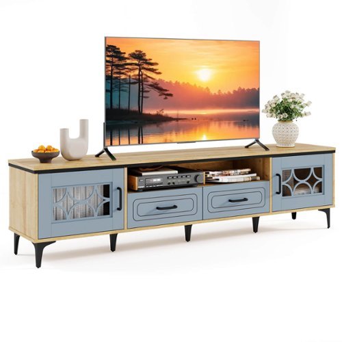 Costway - 71" TV Stand for TVs up to 80" with Open Compartment Side Cabinets & Drawers - Beige-Front_Standard 