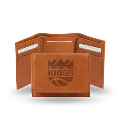 Rico Industries - Sacramento Kings NBA Team Logo Embossed Brown Leather Trifold Wallet - Multi-Front_Standard 