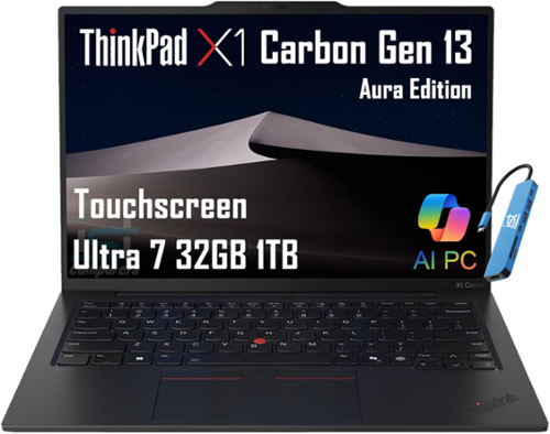  Lenovo - Upgraded - ThinkPad X1 Carbon Gen 13 Aura Edition 14" FHD+ Touchscreen Laptop - Intel Core Ultra 7 255U 2025 - 32GB RAM - 1TB SSD - Jet Black