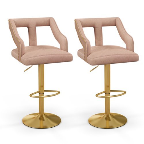 Costway - Set of 2 Swivel Bar Stool with Footrest, 2-Layer Electroplated Metal Base - Pink & Gold