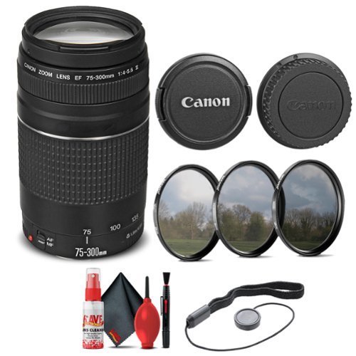 Canon - EF 75-300mm f/4-5.6 III Lens (6473A003) + Filter Kit + Cap Keeper Base Bundle (International Version)-Front_Standard 