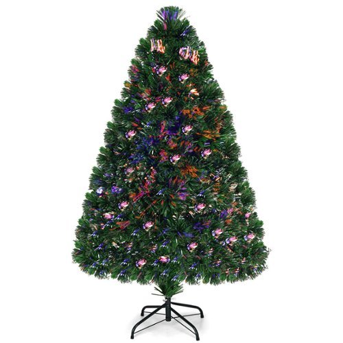 Costway 4Ft Pre-Lit Fiber Optic PVC Christmas Tree Metal Holiday - Green
