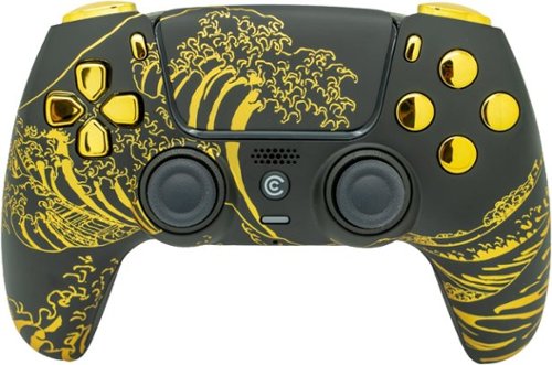 Custom Controllerzz - Custom Wireless Controller for PS5 - Golden Waves & Gold Chrome Inserts-Front_Standard 