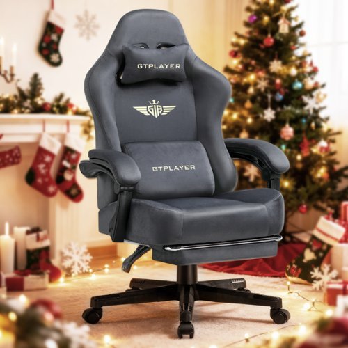 GTPlayer - Gaming Chair Fabric with Pocket Spring Cushion High Back Computer Chair - Gray-Front_Standard 