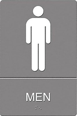 U.S. Stamp & Sign Headline ADA "MEN" Restroom Sign, 6" x 9", (USS4817) - Gray/White