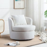 Bestier Swivel Accent Chair with Lamb Wool Fabric, Sherpa Swivel Chair with Plump Pillow - White