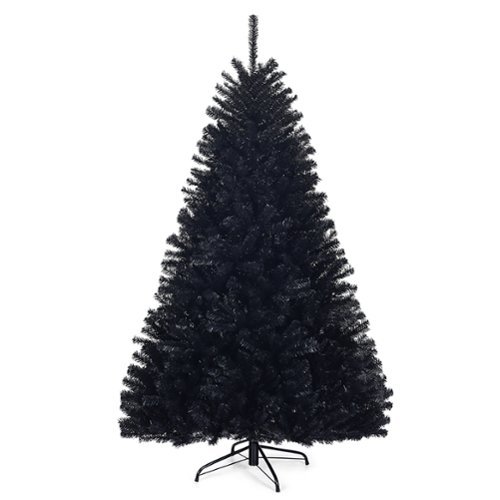 Costway - 6Ft Hinged Artificial Christmas Tree Full Tree with Metal Stand - Black