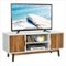 Costway - TV Stand Entertainment Media Console w/2 Storage Cabinets & Open Shelves - White/Rustic Oak-Front_Standard