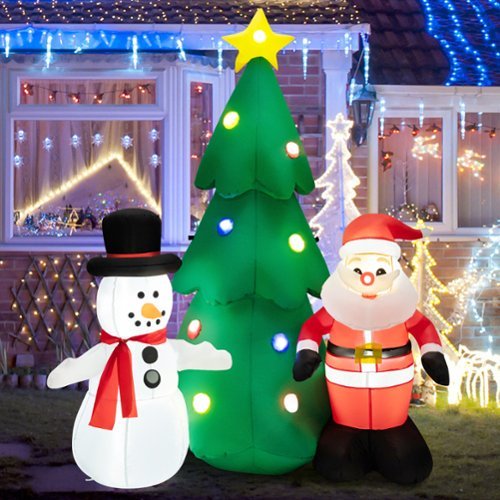 Costway 6 FT Tall Lighted Inflatable Christmas Decoration, Santa Claus and Snowman - Multicolor