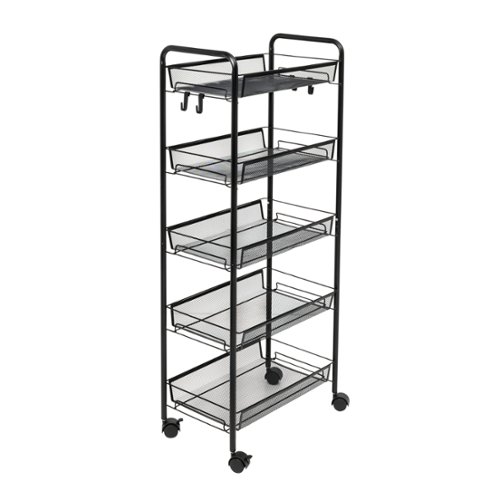 Honey-Can-Do - 5-Tier Rolling Storage Cart on Wheels - Black-Angle_Standard 