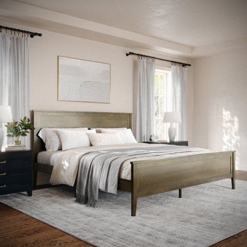 Martha Stewart - Corbin Wooden King Size Platform Bed with Headboard and Footboard in Brown Gray - Brown Gray