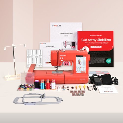 Poolin - 【Clearance Sale】EOC05-RE(2in1) Sewing & Embroidery Machine Computer 9.2x4" Area 7" Touchscreen Wifi for Sidework - Red-Front_Standard 