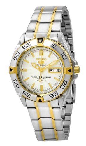 Seiko - 5 Sports Automatic SNZB24J1 Mens Watch 23 Jewels Japan Made 100M White Dial Day/Date Display 100M - Silver/Two Tone-Front_Standard 