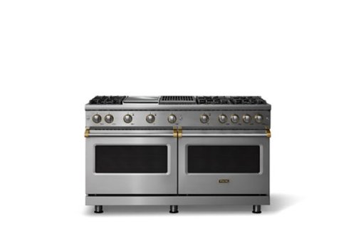 Viking - Pro 5 Series 8.0 Cu. Ft. Freestanding Sealed 6 Burner Gas Convection Range/Griddle-Stainless Steel w. Brushed Brass Trim - Stainless Steel