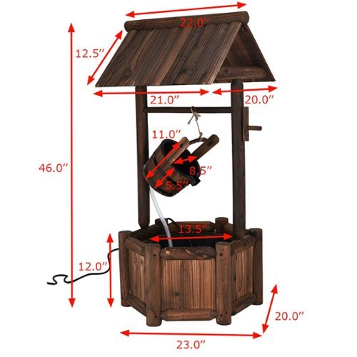 Costway Garden Rustic Wishing Well Water Fountain Wooden Outdoor Electric Backyard Pump - Brown HOW TO BUY