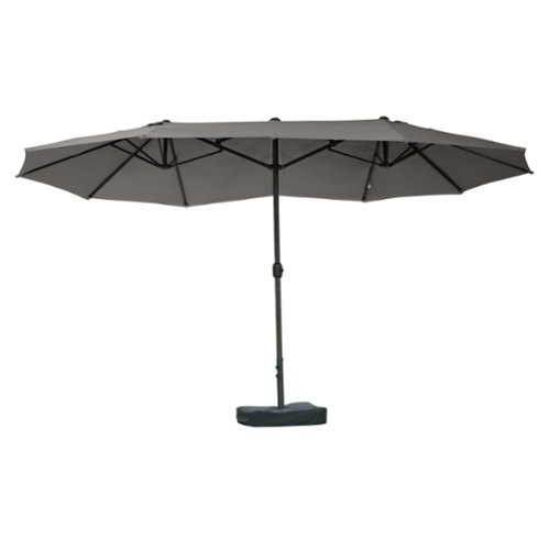 Outsunny - Large Patio Umbrella with Base Included, 15' Steel Rectangular Double Sided Outdoor Umbrella - Dark Grey/Charcoal grey-Front_Standard 