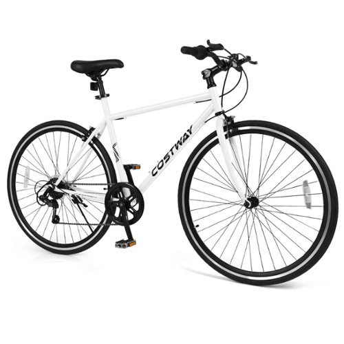 Costway - 6-Speed Cycling Bike with All-terrain Rubber Wheels Dual Brakes Adjustable Saddle - White-Front_Standard 