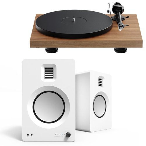 Pro-Ject - Debut Evo 2 Turntable Bundle with Kanto TUK Premium Powered Bookshelf Speakers - White/Walnut-Front_Standard 