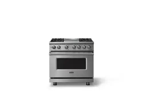 Front. Viking - 36"W. Pro5S 5.6 Cu. Ft. Freestanding Self-Clean Sealed 4B LP Dual Fuel Convection Range/Grdl-Stainless Steel - Stainless Steel.