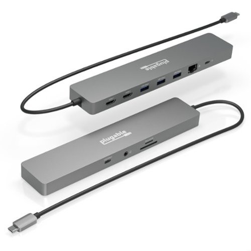 Plugable - 11-in-1 USB-C Hub - 100W USB-C Pass-through - Laptop Docking Station Dual Monitor - 4K 60Hz HDMI - Driverless - Silver-Front_Standard 