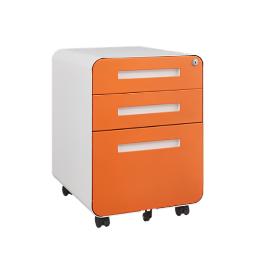 GOODSILO - 3-Drawer Mobile File Cabinet Under Desk - Versatile Storage for Legal/Letter/A4 Files, Anti-Tilting, Steel - Orange-Front_Standard 