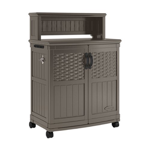 Suncast - Patio Plastic Storage and Prep Station with Wicker Pattern - Stoney Gray-Front_Standard 