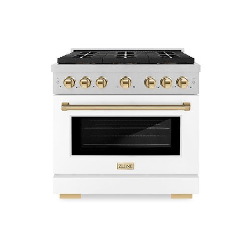 ZLINE - Autograph 36 in. 5.2 cu. ft. Freestanding Paramount Gas DuoPro Range in Satin Steel with White Door and Gold Accents - White Matte