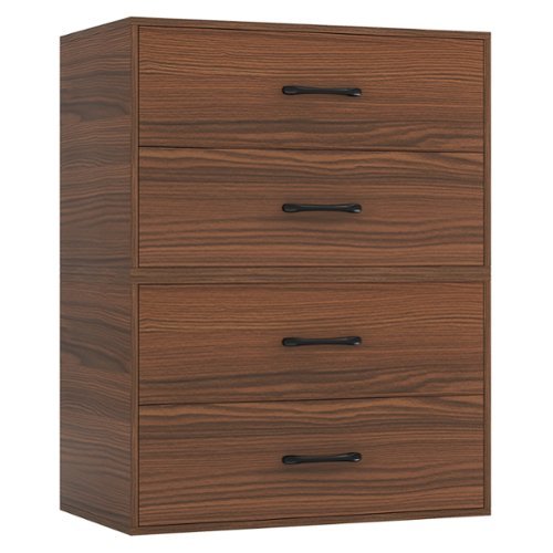 Gymax - Stackable 2-Drawer Dresser Multi-Purpose Wooden Storage Cube Dresser - Walnut-Front_Standard 