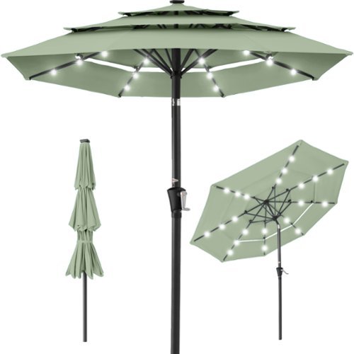 Best Choice Products - 10ft 3-Tier Solar Patio Umbrella w/ 24 LED Lights, Tilt Adjustment, Easy Crank - Sage Green-Front_Standard 