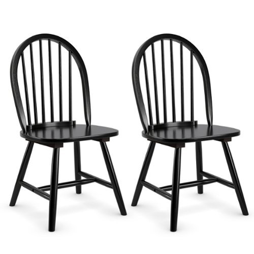 Costway - Set of 2 Vintage Windsor Dining Side Chair Wood Spindleback Kitchen Room - Black-Front_Standard 