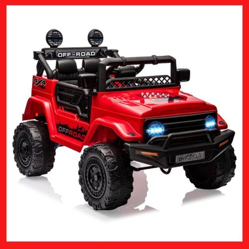 Qeetex - 24V Kids Electric Ride-on Car 2-Seater, Off-Road Vehicle with Music,LED Lights, for Best Kids Gift - Red-Front_Standard 