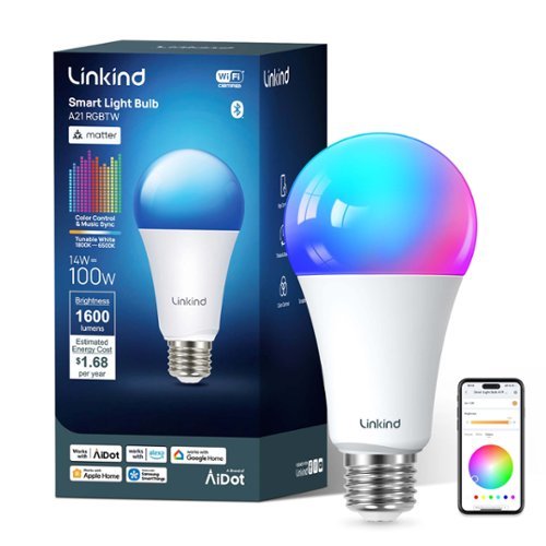 Linkind A21 Smart LED Bulb, Matter Compatible, 1600lm Color