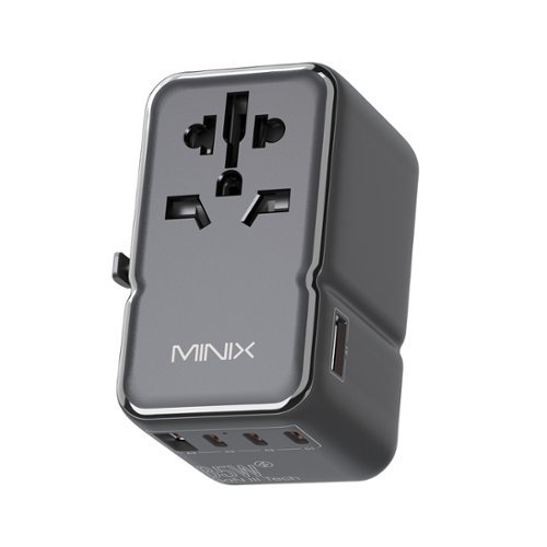 MINIX 85W GaN-III Universal Travel Adapter with 3-USB-C/2-USB-A, AC Outlet, US/UK/EU/AU Travel Charger for Laptops Phones - Black WORLDWIDE DELIVERY